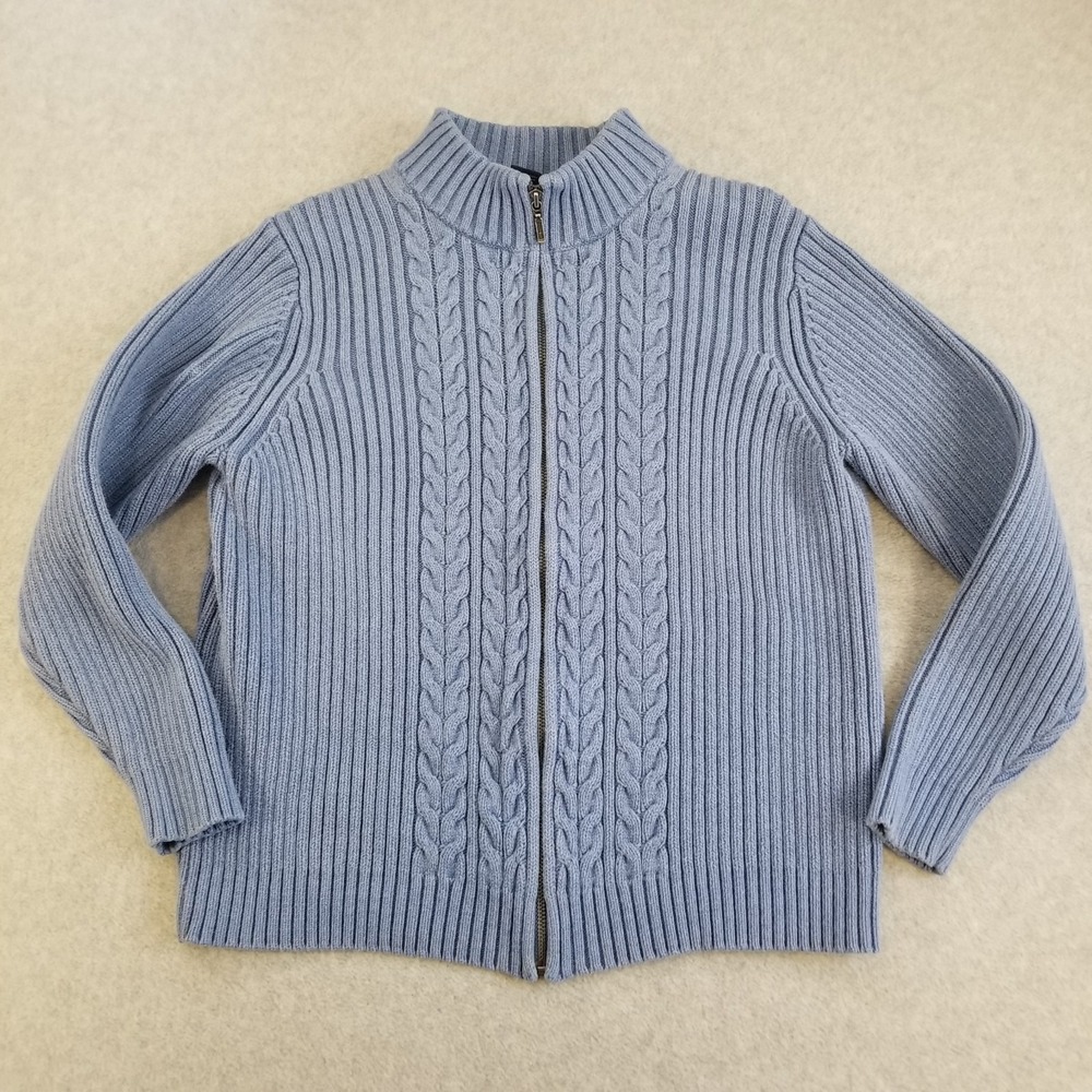 Lands' End Sweater Womens Large Petite Blue Cable Knit Fisherman Made in Japan